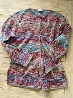 Marc Azzani Multicolor Space Dye Knit Cardigan Sweater Size Small Oversized